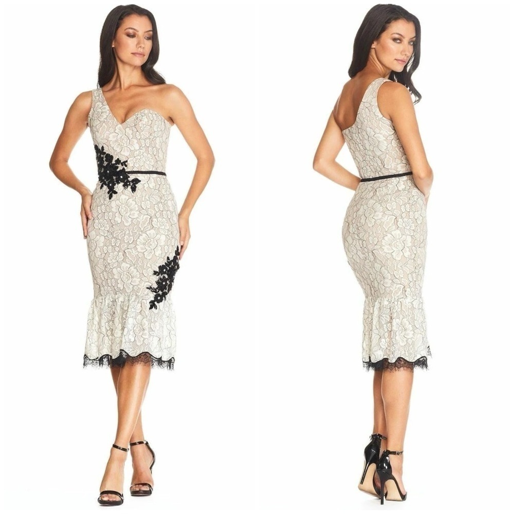 New Dress The Population Black Label Dallas Cocktail Dress One Shoulder Lace XXS